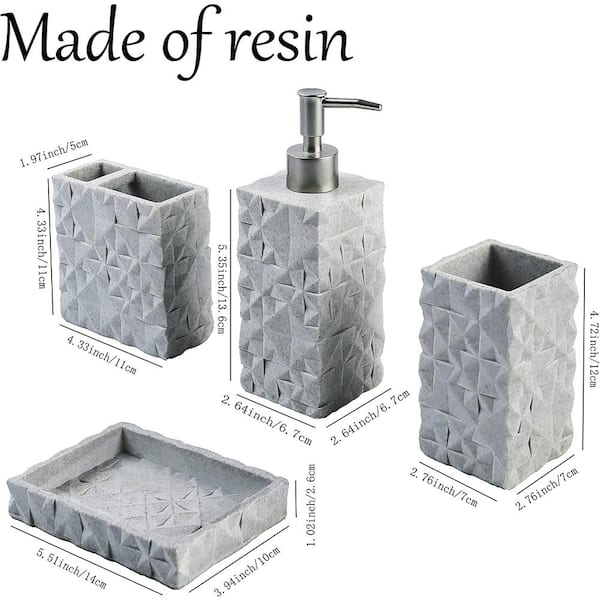 Dyiom Bathroom Accessories Set 4-Pieces Resin Gift Set Apartment Necessities Wooden Design Square