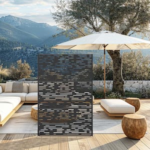 72 in. H x 47 in. W Black Outdoor Metal Privacy Screen Garden Fence Wave Pattern Wall Applique