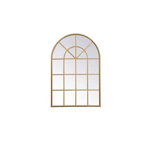 Timeless Home 28 in. W x 41.5 in. H x Midcentury Modern Windowpane Metal Window Brass Mirror