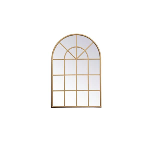 Unbranded Timeless Home 28 in. W x 41.5 in. H x Midcentury Modern Windowpane Metal Window Brass Mirror
