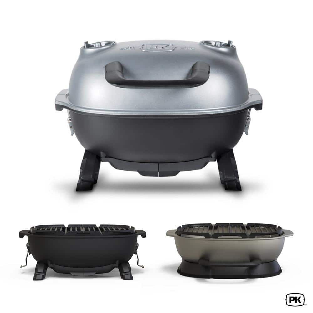 PKGO Silver Charcoal Grill and Smoker with Porcelain Coated Cast Iron Grates