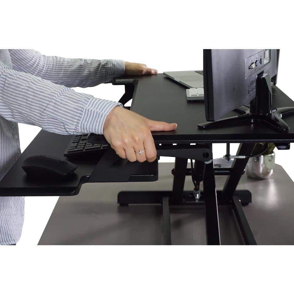 Black Steel Adjustable Standing Desk Converter with Keyboard Tray