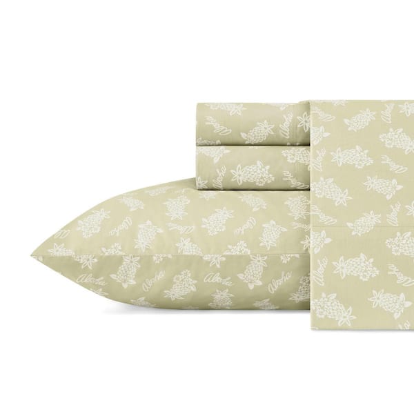 Aloha Pineapple 4-Piece Green Botanical Cotton Queen Sheet Set