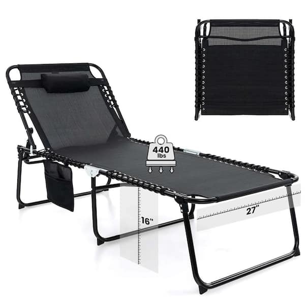 1-piece Black Polyester Oversize Folding Chaise Lounge