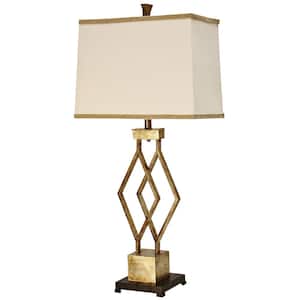 39 in. Vintage Gold Table Lamp with White Hardback Fabric Shade