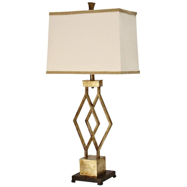 StyleCraft 39 in. Vintage Gold Table Lamp with White Hardback Fabric Shade