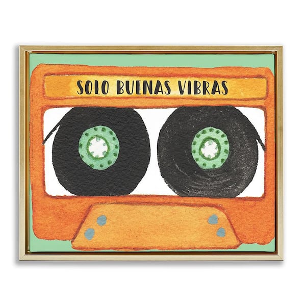 Stupell Industries Only Good Vibes Cassette by Jennifer Pugh Gold Floater Frame Music Graphic Art Print 17 in. x 21 in.