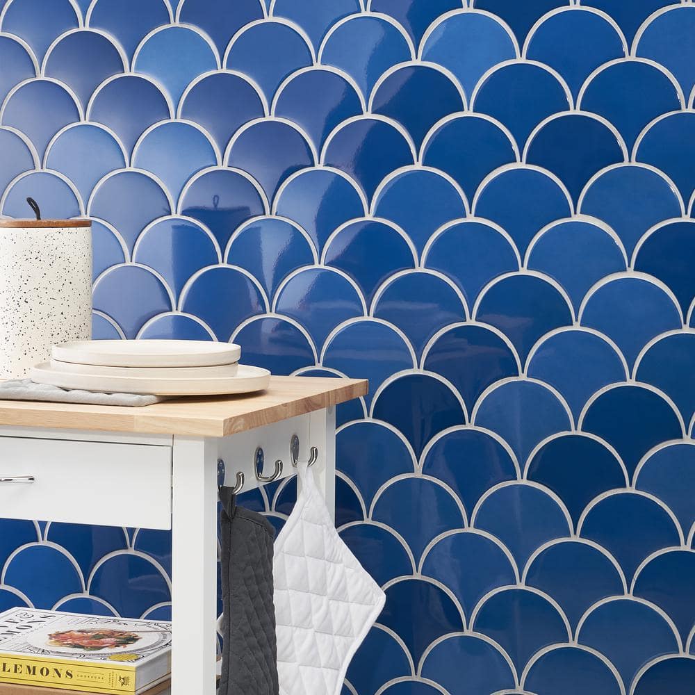 Tidewater Blue Ceramic Fish Scale Wall Tile