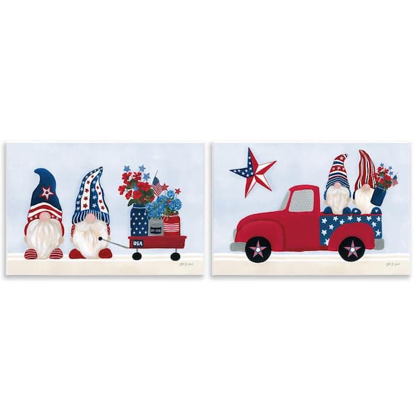Americana Florals and Gnomes by Yvette St. Amant 2-Pieces Unframed Fantasy Graphic Art Print 10 in. x 15 in.