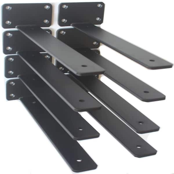 8-Pack 10 in. L Black Iron Shelf Bracket, Floating Shelf Brackets, Rustic Industrial Metal Brackets for Shelf Suppor