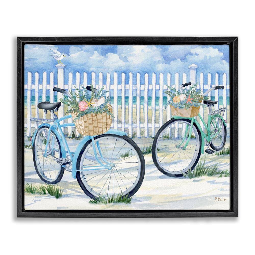 Bicycles at Beach Fence by Paul Brent Black Floater Frame Typography Graphic Art Print 25 in. x 31 in. price history on PriceWatchPro