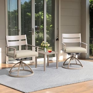 Woodgrain Aluminum Outdoor Dining Chair with Sunbrella Beige Cushion (2-Pack)