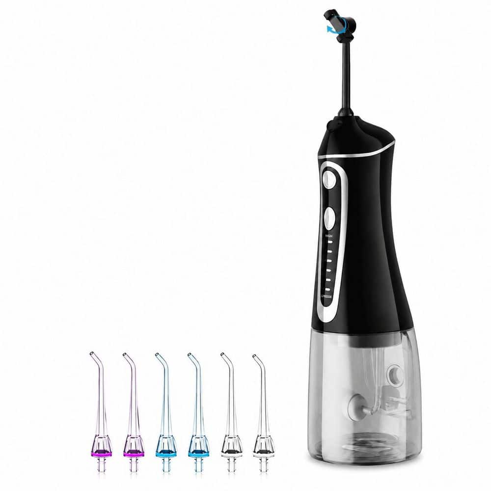 Water Dental Flosser Pick for Teeth with 7 Modes, U-Shaped Floss Head, 320 ml Tank, Black