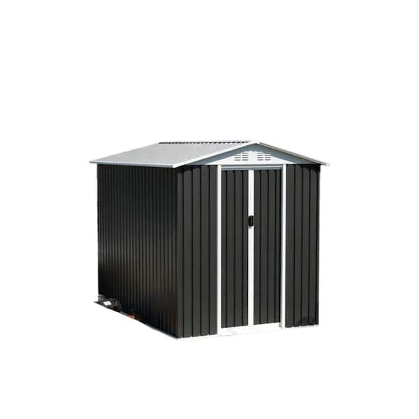 6 ft. W x 9 ft. D Gray Metal Garden Shed with Vents, Sliding Door for Patio Backyard Use