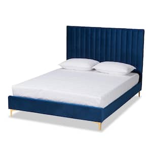 Serrano 63.4 in. W Navy Blue and Gold Queen Wood Frame Platform Bed
