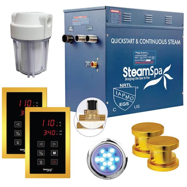 Royal Series 12kW Steam Bath Generator with Continuous Steam Plus Quick Start Technology and Built-in Auto Drain in Gold