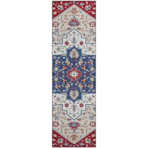 Mayfield Premium Machine Washable Abstract AMF2533 Red 2 ft. x 7 ft. Runner Rug