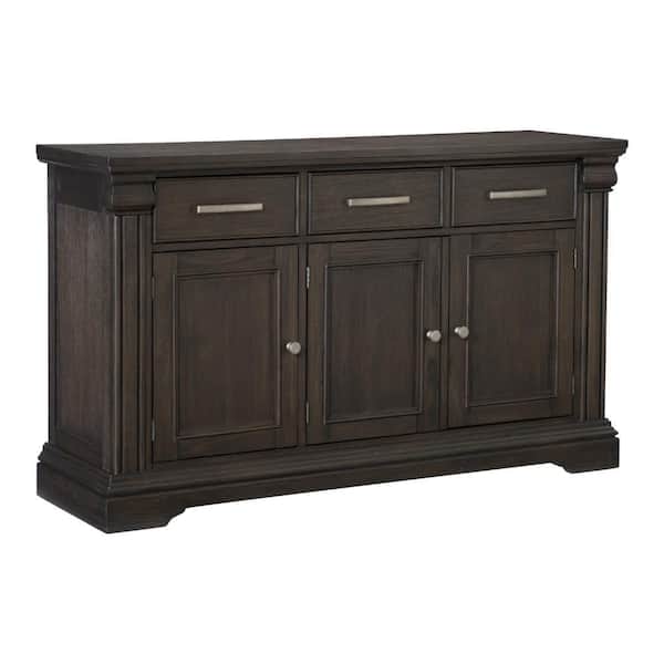 Benjara Ruth Brown and Satin Nickel Wood 60 in. Sideboard Cabinet with 3-Drawers and 3-Cabinets