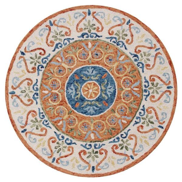 Lr Home Leon Orange Blue 4 Ft Round Southwest Medallion Wool Area Rug Sinuo54153rui40rd The Depot Lr Home Leon Orange Blue 4 Ft Round, 4 Ft Round Wool Rugs