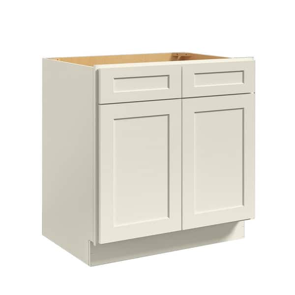 33 in. W x 24 in. D x 34.5 in. H in Antique White Plywood Ready to Assemble Sink Base Cabinets with Shelf