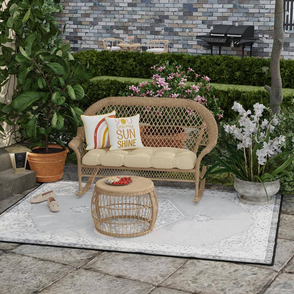 You Are My Sunshine Cream and Multicolor Reversible Outdoor Throw Pillow