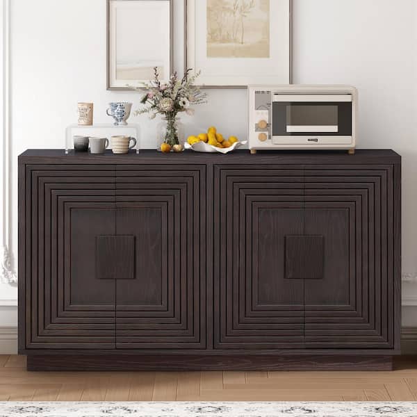 Boosicavelly Espresso MDF 60 in. Vintage Sideboard with Adjustable Shelves, Geometric Pattern