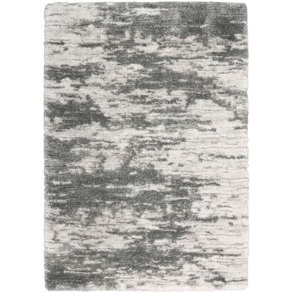 Nourison Dreamy Shag Charcoal/Ivory 5 ft. x 7 ft. Abstract Contemporary Area Rug