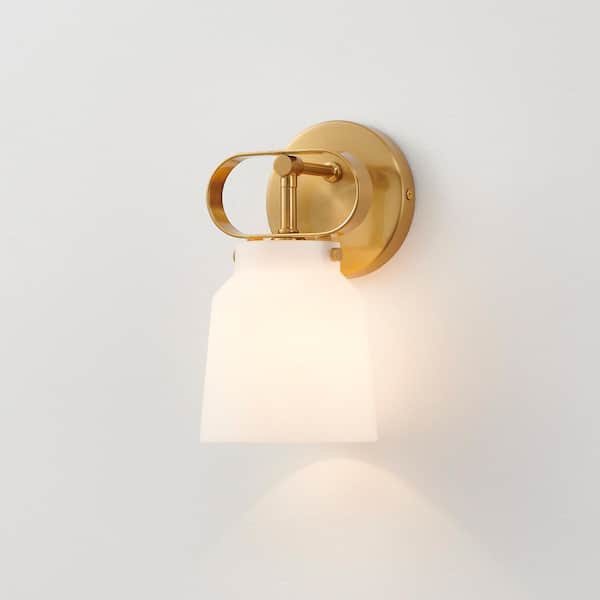 1-Light Brushed Gold Wall Sconces with Matte White Glass Shade