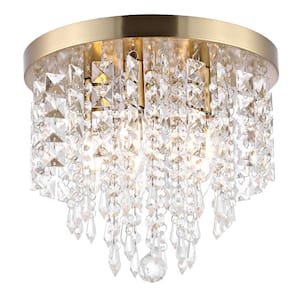 11 in. 5-Light Gold Glam Flush Mount Chandelier with Clear K9 Crystals