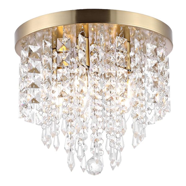 MLiAN 11 in. 5-Light Gold Glam Flush Mount Chandelier with Clear K9 Crystals