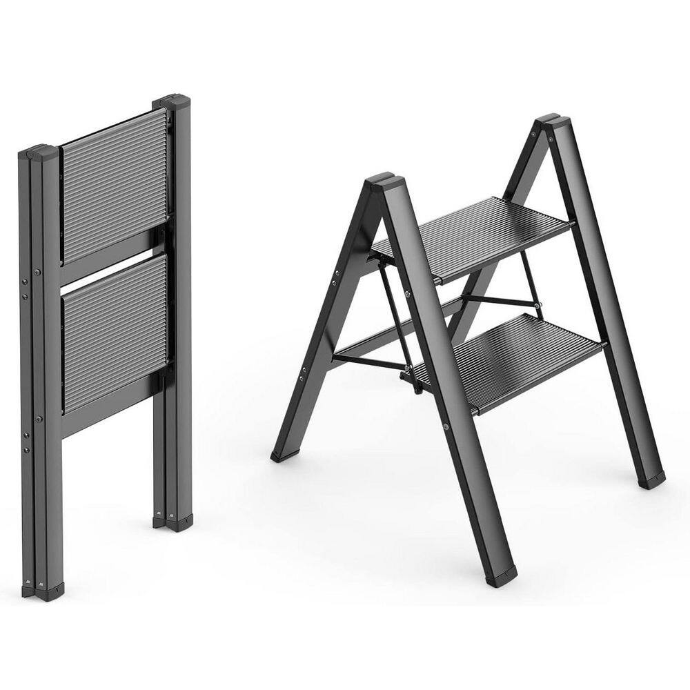 2-Step 8 ft. Reach Aluminum Foldable Step Stool with Anti-Slip Pedals, 300 