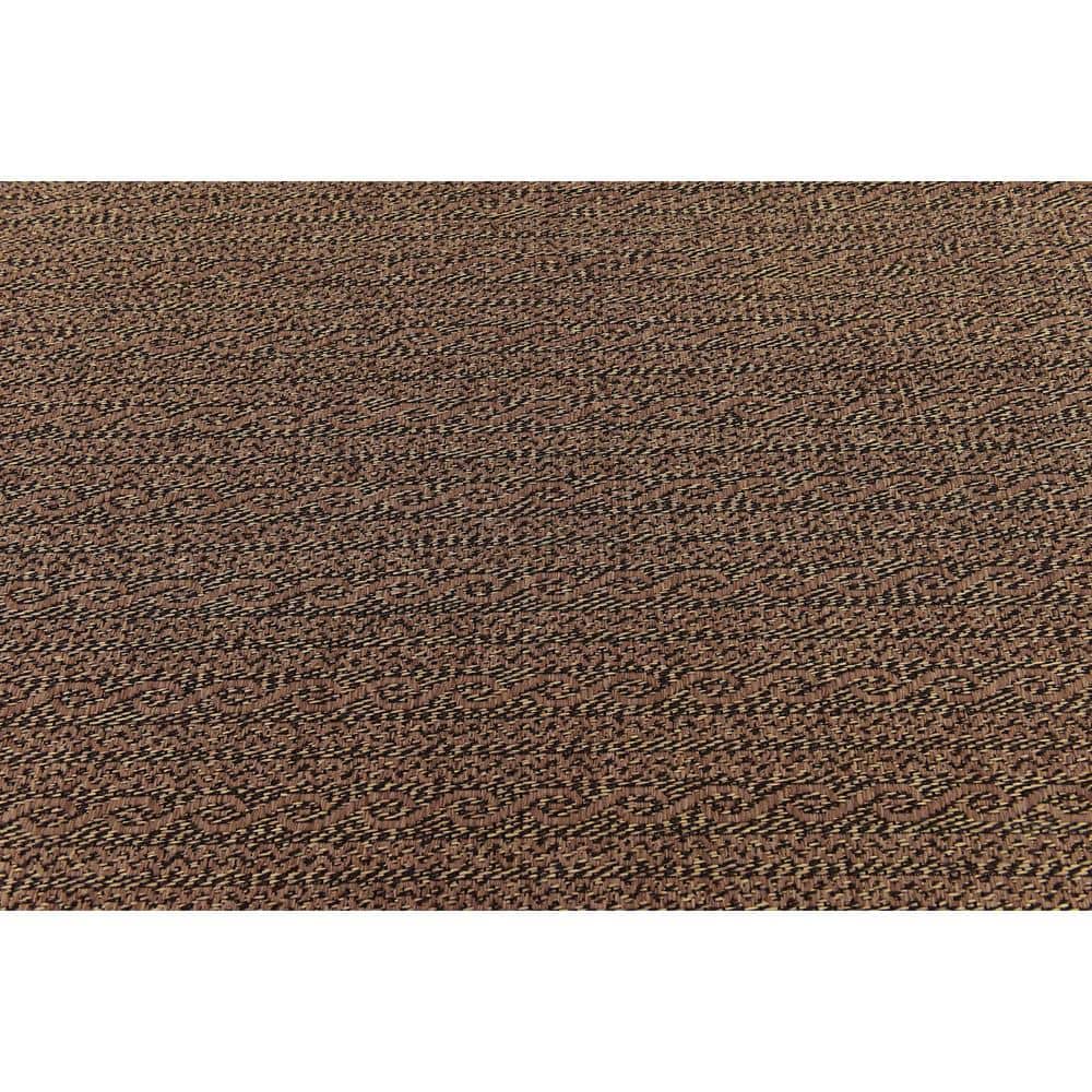 Easy-Care Washable Brown Stripe Synthetic Outdoor Rug 8' x 11'4"