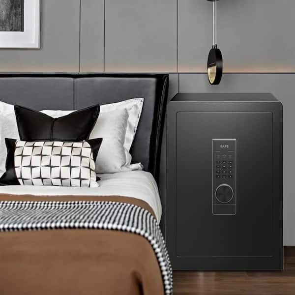 black nightstand with locking drawer