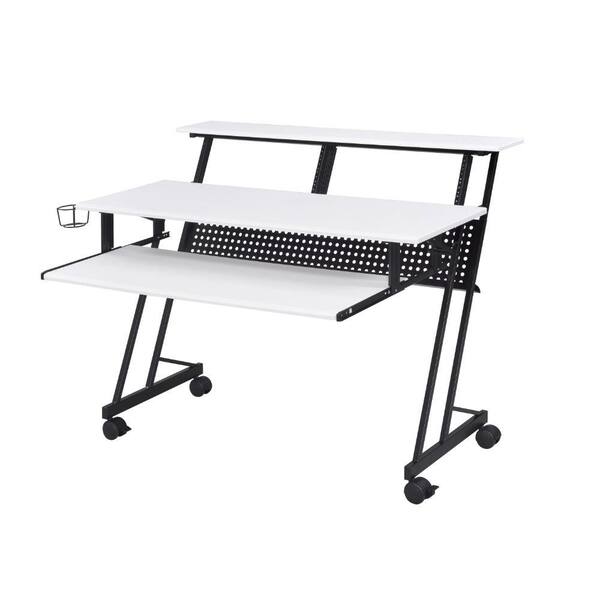 Benjara 27 in. W Black and White Rectangular Top Computer Desk with 1-Shelf and 1-Cupholder