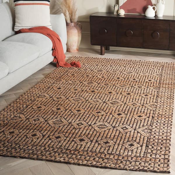 Natural Fiber 9 ft. x 12 ft. Natural/Black Geometric Oriental Area Rug