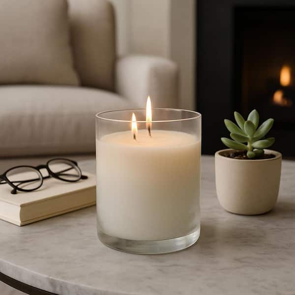 6 in. Clear Glass Wax Plant and Floral Jasmine Frosted Candle 34 Oz