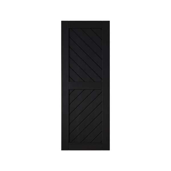 XT4 26 in. x 80 in. C-Panel Solid Core Black Slanted Stripe Design Pine Wood Interior Sliding Barn Door Slab