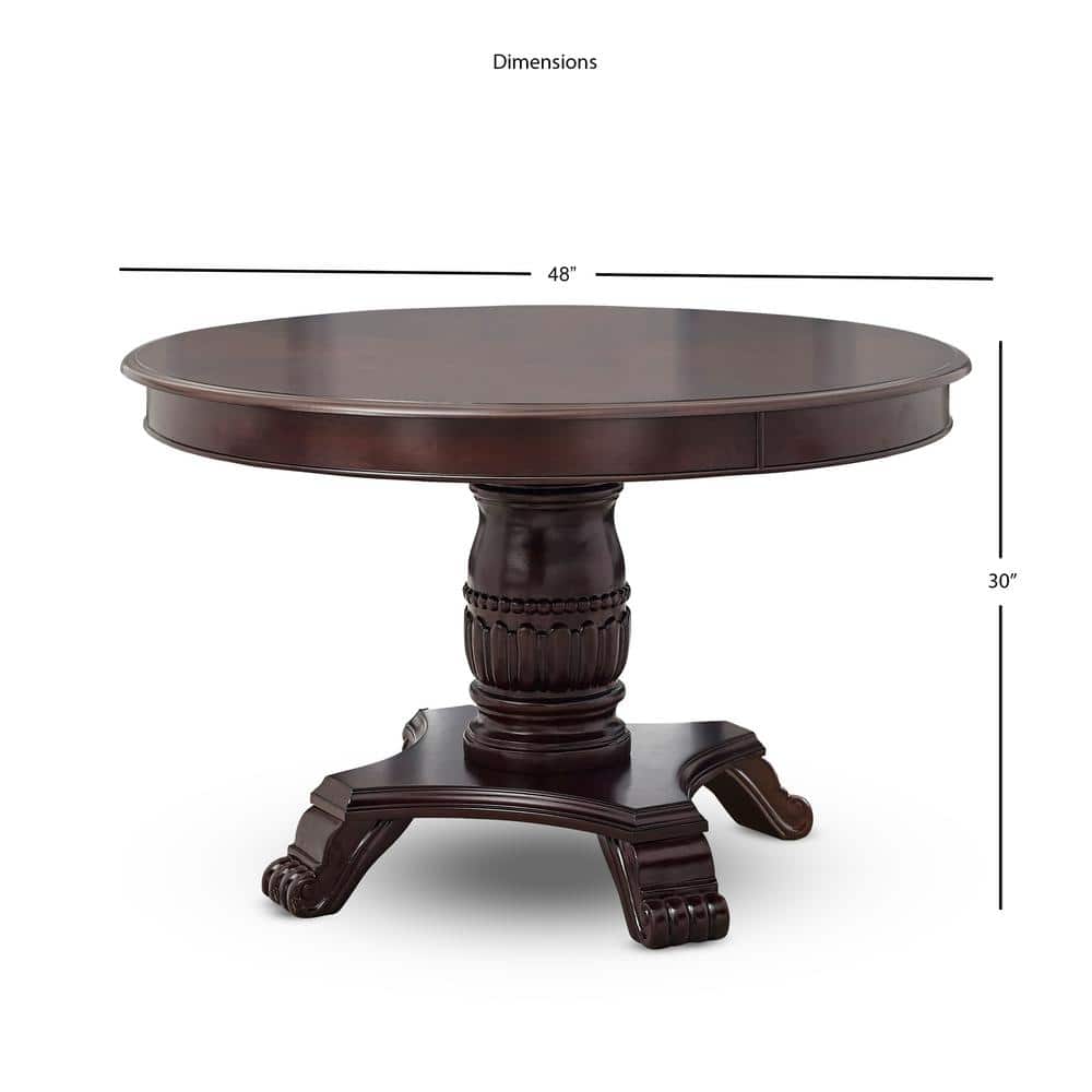 Tournament Round Cherry Wood and Faux Leather Game Table
