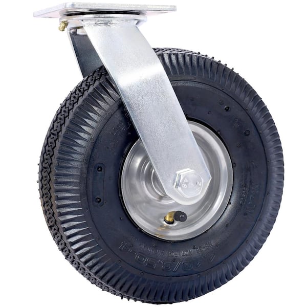 Flynama 4-Pieces 10 in. Black Pneumatic Tire, Caster Wheel, Swivel Plate Steel Hub with Ball Bearings 5/8 in. Bore Centered Axle
