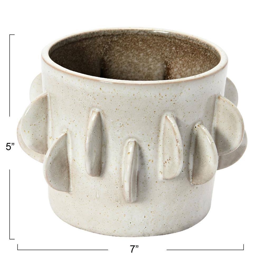 Handmade White Stoneware Planter with Reactive Glaze Finish