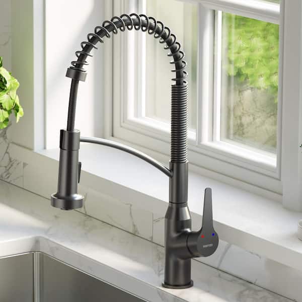 Scottsdale Single Handle Pull Down Sprayer Kitchen Faucet in Polished Black Gunmetal Grey