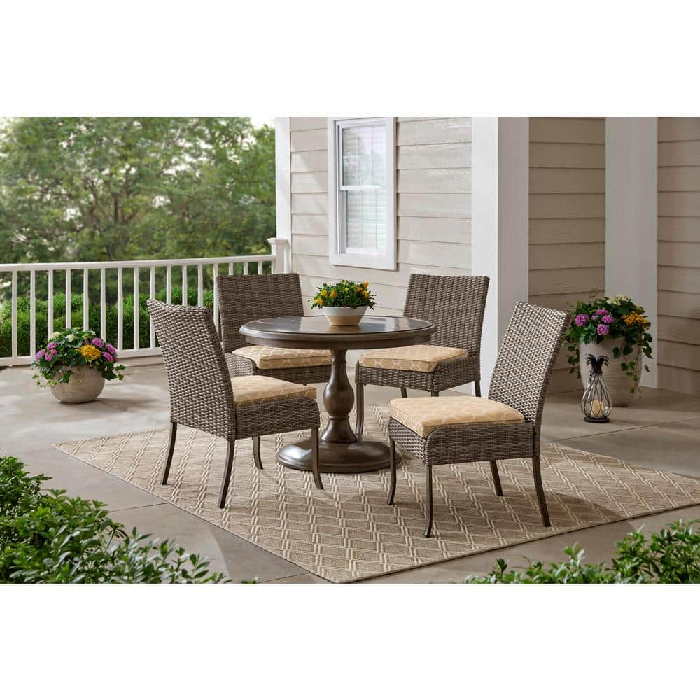 Hampton Bay Windsor 5-Piece Brown Wicker Round Outdoor Patio Dining Set