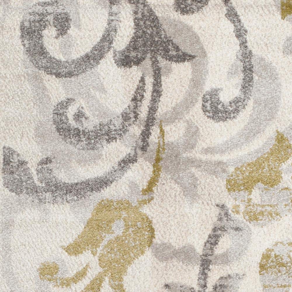 Ivory and Light Grey Synthetic Easy Care Runner Rug 2'3" x 9'