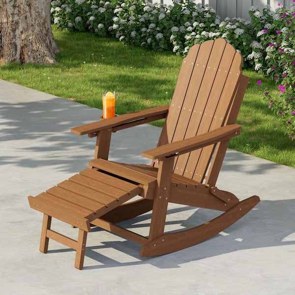 Folding Ergonomic Adirondack Chair, 3-Position Adjustable, Fire Pit Chairs with Retractable Ottoman, Teak