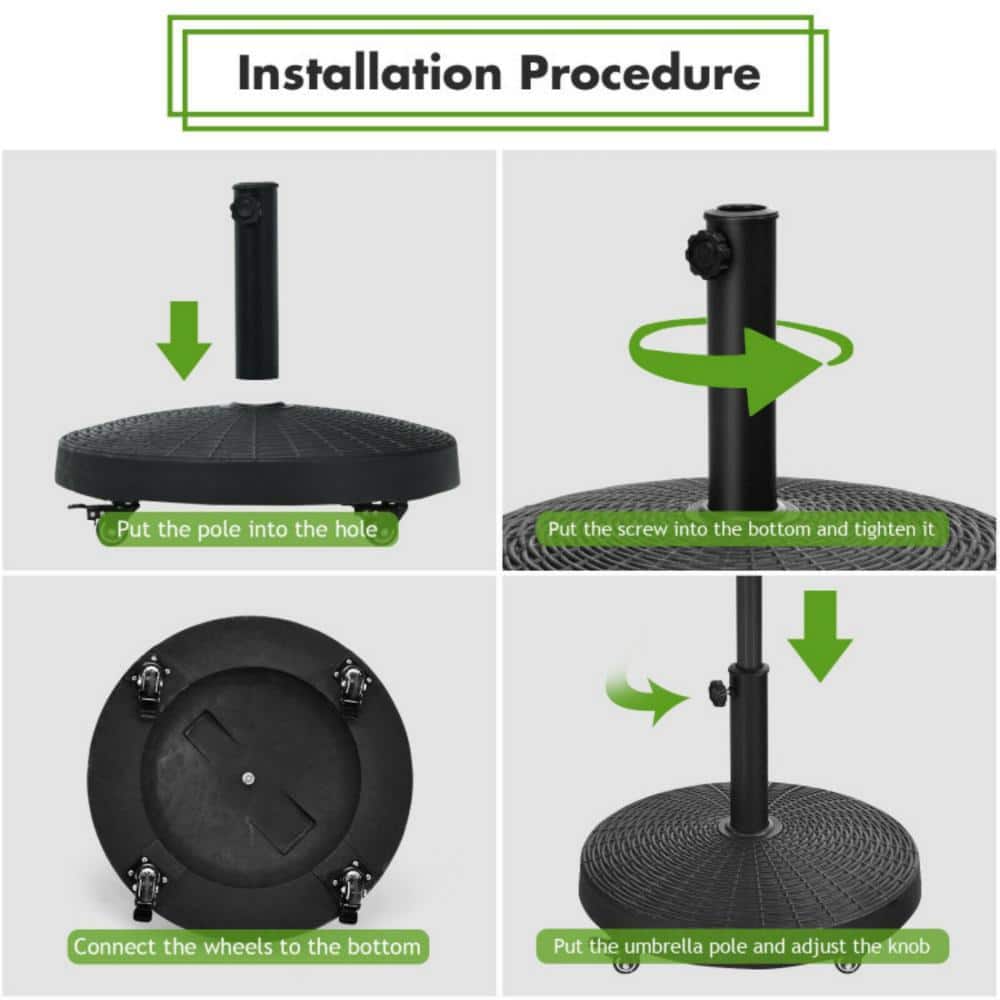 Black Steel Round Parasol Base with Lockable Wheels