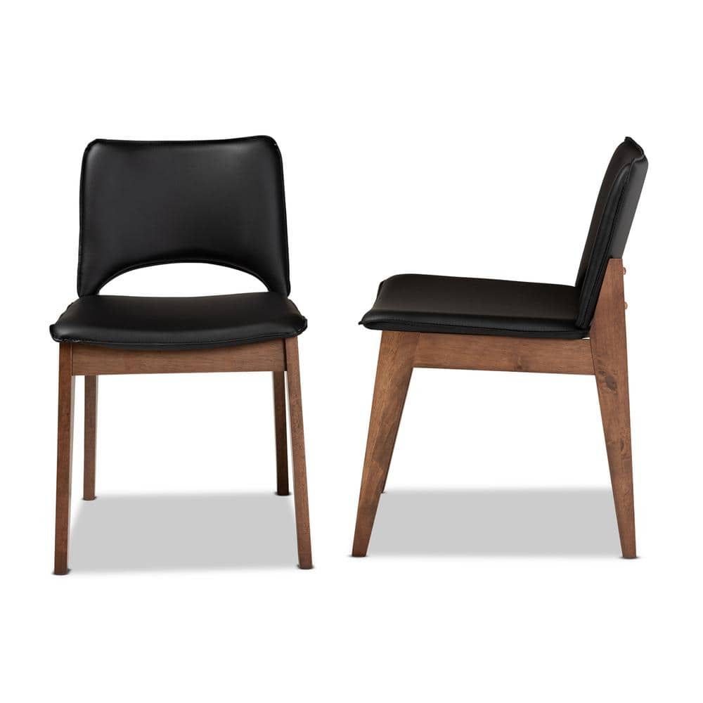 Mid-Century Chic Afton Black Faux Leather & Walnut Wood Arm Chair