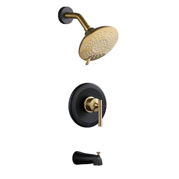 Single Handle 5-Spray Shower Faucet 1.8 GPM with High Pressure Tub Spout in Black and Gold (Valve Included)
