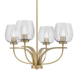 Olympia 4-Light Uplight Chandelier New Age Brass Finish 6 in. Smoke Bubble Glass