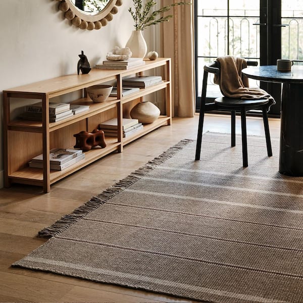 Frenshe Interiors Toluca Striped Wool Taupe 5 ft. x 8 ft. Indoor/Outdoor Patio Area Rug