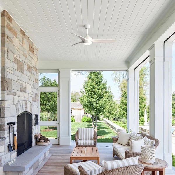 52 in. Indoor/Outdoor White LED Ceiling Fan with Light Kit, Reversible DC Motor and Remote Control